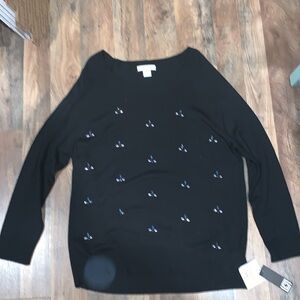 Liz Claiborne Black Sweater adorned with blue and clear crystals. Size XL